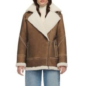 Women’s Brown Faux Shearling Teddy Jacket with Cream Trim